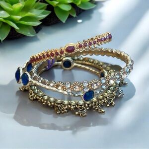 Gold toned, Rhinestone metal bangle bracelets